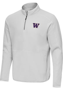 Antigua Washington Huskies Mens Ash Step Up Long Sleeve Qtr Zip Pullover