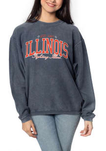 Illinois Fighting Illini Womens Navy Blue Corded Crew Sweatshirt