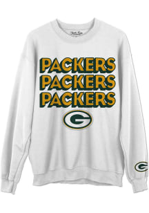 Junk Food Clothing Green Bay Packers Womens White Repeat Bling Crew Sweatshirt