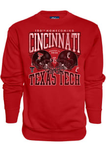 Blue 84 Cincinnati Bearcats Mens Red Homecoming Football vs Texas Tech Red Raiders Long Sleeve Cre..