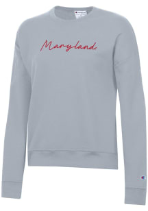 Champion Maryland Terrapins Womens Silver Powerblend Crew Sweatshirt