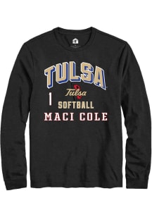 Maci Cole Tulsa Golden Hurricane Black NIL Arch Logo Long Sleeve Player T Shirt