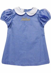 Vive La Fete Tulsa Golden Hurricane Toddler Girls Blue Gingham Collar Short Sleeve Dress