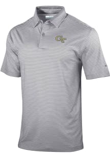Columbia GA Tech Yellow Jackets Mens Grey Heat Seal Golden Hills Short Sleeve Polo