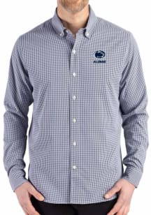 Cutter and Buck Penn State Nittany Lions Mens Navy Blue Alumni Gingham LS Woven Long Sleeve Dress..