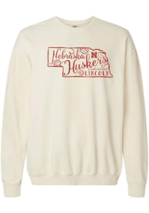 Summit Sportswear Nebraska Cornhuskers Womens Ivory Volleyball State Crew Sweatshirt