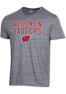 Champion Wisconsin Badgers Dark Grey Tri-Blend Short Sleeve Fashion T Shirt