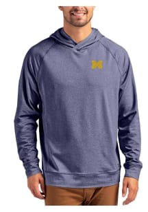 Cutter and Buck Michigan Wolverines Mens Navy Blue Adapt Knit Hood Long Sleeve Hoodie