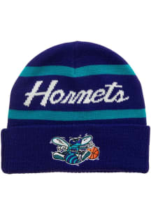 Mitchell and Ness Charlotte Hornets Purple Head Coach Cuff Mens Knit Hat