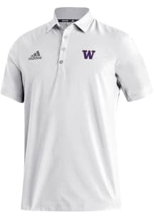 Adidas Washington Huskies Mens White Heat Seal Stadium Coaches Short Sleeve Polo