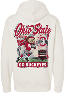 Something Inked Ohio State Buckeyes Mens Ivory College Gameday Mascot Runner Long Sleeve Hoodie