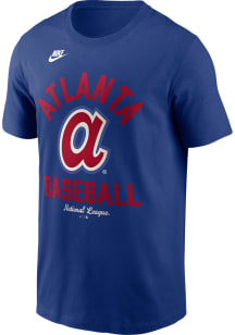 Nike Atlanta Braves Blue Cooperstown Arched Name Baseball Short Sleeve T Shirt