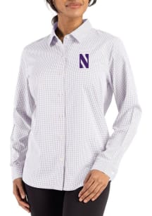 Cutter and Buck Northwestern Wildcats Womens Epic Confidence Gingham Long Sleeve Purple Dress Shir..