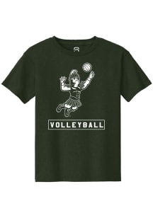 Summit Sportswear Michigan State Spartans Youth Green Sparty Playing Volleyball Short Sleeve T-Shi..