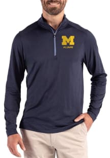Cutter and Buck Michigan Wolverines Mens Navy Blue Alumni Coastline Long Sleeve Qtr Zip Pullover