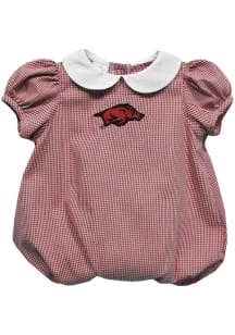 Vive La Fete Arkansas Razorbacks Baby Cardinal Gingham Collar Short Sleeve One Piece