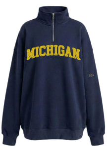 Hype and Vice Michigan Wolverines Womens Navy Blue Oversized Qtr Zip