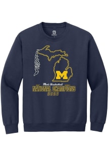 Summit Sportswear Michigan Wolverines Mens Navy Blue MBB National Champs 2026 NET Long Sleeve Crew..