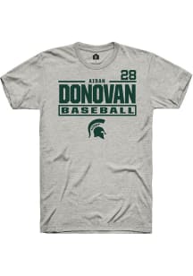 Aidan Donovan Michigan State Spartans Ash NIL Stacked Box Short Sleeve Player T Shirt