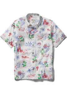 Reyn Spooner Philadelphia Phillies Mens White Men's Scenic Short Sleeve Dress Shirt
