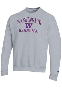 Champion Washington Huskies Mens Grey Grandma Powerblend Long Sleeve Crew Sweatshirt
