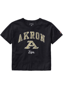 League Akron Zips Womens Navy Blue Clothesline Crop Short Sleeve T-Shirt
