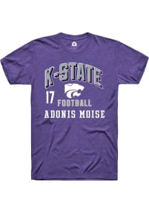 Adonis Moise K-State Wildcats Purple Football NIL Arch Logo Short Sleeve Player T Shirt