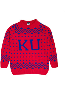 Charlie Hustle Kansas Jayhawks Mens Crimson Holiday Sweater Long Sleeve Sweater