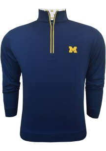 Michigan Wolverines Mens Navy Blue Block M Long Sleeve Qtr Zip Fashion Pullover