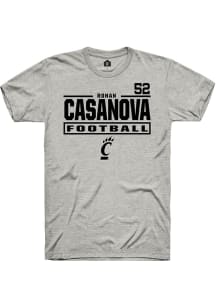 Ronan Casanova Cincinnati Bearcats Ash Football NIL Stacked Box Short Sleeve Player T Shirt