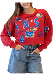 Gameday Social Kansas Jayhawks Womens Red Patched Up Crew Sweatshirt