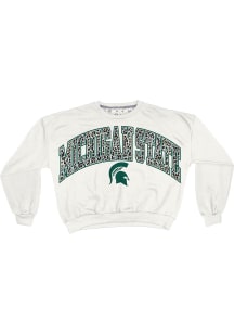 Pressbox Michigan State Spartans Womens White Sheba Animal Crew Sweatshirt