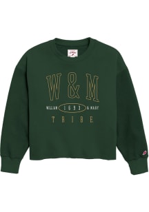 William & Mary Tribe Womens Green Reverse Fleece Crew Sweatshirt