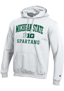 Champion Michigan State Spartans Mens White Big Ten Powerblend Long Sleeve Hoodie