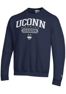 Champion UConn Huskies Mens Navy Blue Pill Box Grandpa Powerblend Long Sleeve Crew Sweatshirt
