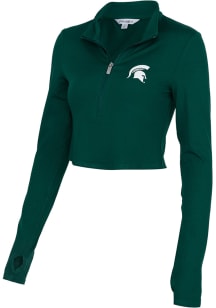 Michigan State Spartans Womens Green Rush Crop Qtr Zip Pullover