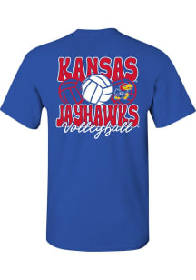 Kansas Jayhawks Girls Blue Volleyball Stack Short Sleeve Tee