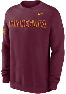 Nike Minnesota Golden Gophers Mens Maroon Twill Club Fleece Long Sleeve Crew Sweatshirt