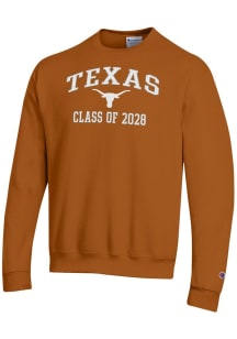 Champion Texas Longhorns Mens Burnt Orange Font Class of 2028 Powerblend Long Sleeve Crew Sweatshi..