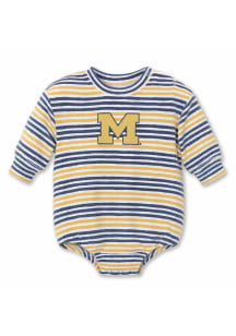 Michigan Wolverines Baby Blue Cozy Stripe Long Sleeve One Piece