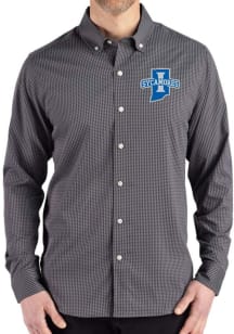 Cutter and Buck Indiana State Sycamores Mens Black Gingham LS Woven Long Sleeve Dress Shirt