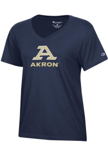 Champion Akron Zips Womens Navy Blue V-neck Short Sleeve T-Shirt
