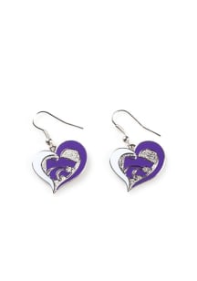 K-State Wildcats Swirl Heart Womens Earrings