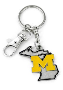 Michigan Wolverines State Shape Keychain - Blue