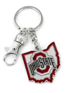 Ohio State Buckeyes State Shape Keychain - Red