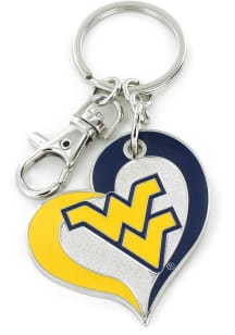West Virginia Mountaineers Swirl Heart Keychain - Navy Blue