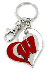 Wisconsin Badgers Swirl Heart Keychain - Red