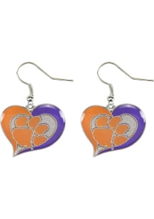 Clemson Tigers Swirl Heart Womens Earrings