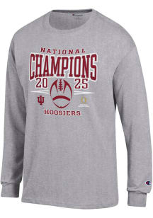 Champion Indiana Hoosiers Grey 2025 College Football Champions Jersey Long Sleeve T Shirt