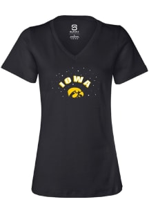Summit Sportswear Iowa Hawkeyes Womens Black Rhinestone and Pearl Short Sleeve T-Shirt